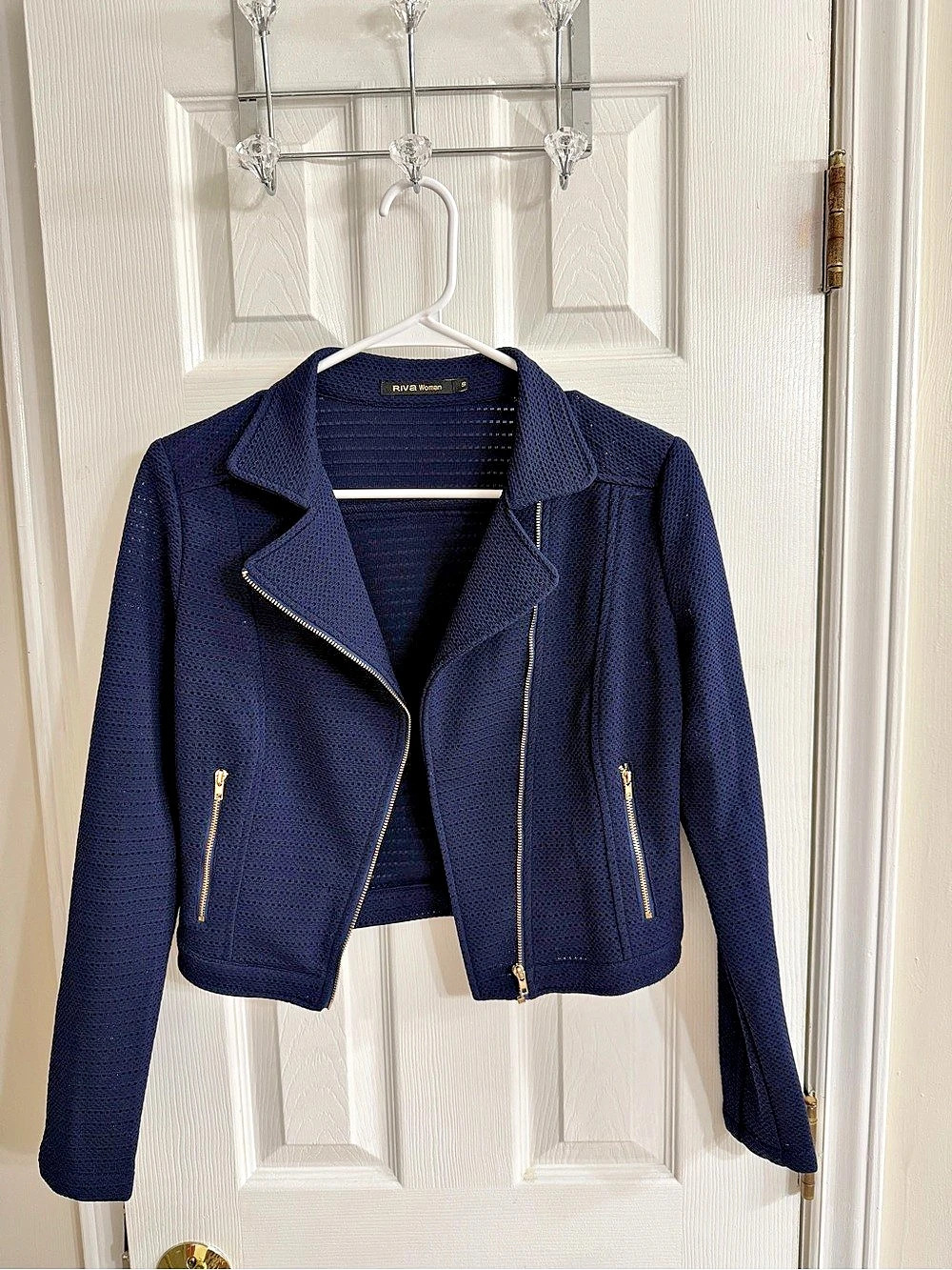 Riva Woman Women'Small Textured Moto Jacket in Blue Size Small